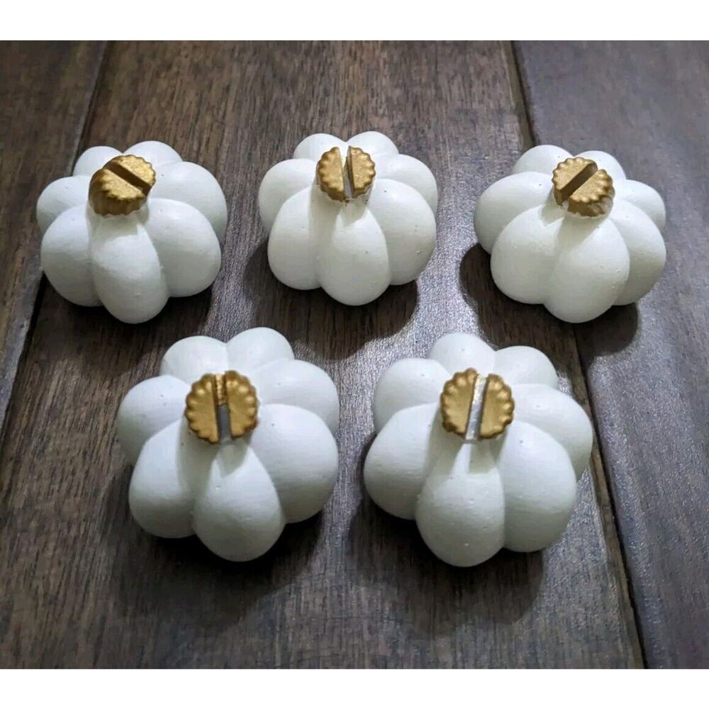 Set Pack 5 White Gold Pumpkin Placecard Place cards Holders Table Setting New